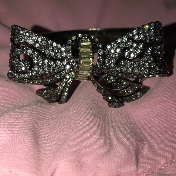 Chrome Metal Jeweled Bow Bracelet - Picture 2 of 2